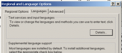 Regional and Language Options dialog